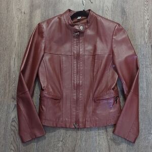 Elegant Maroon Leather Jacket for Women
